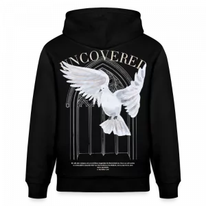 Hoodie mit weißem Taube-Motiv und Bibelvers, Symbol für Frieden und Glauben.